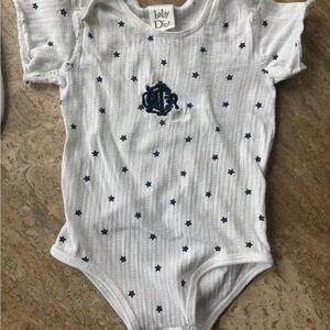 Dior White One-Piece Bodysuit with Navy Star Motif